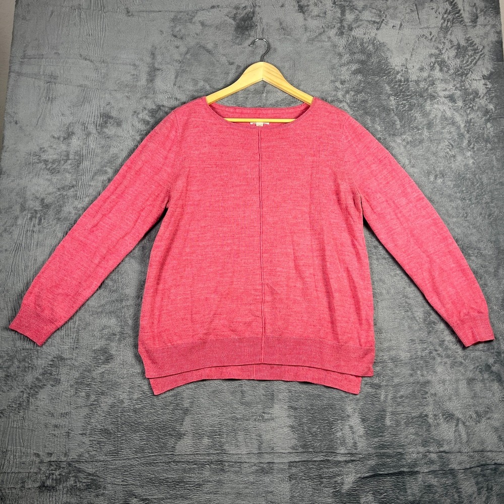 Croft & Barrow Sweater Womens XL Pink Tight Knit Side Slit Round Neck Outdoor